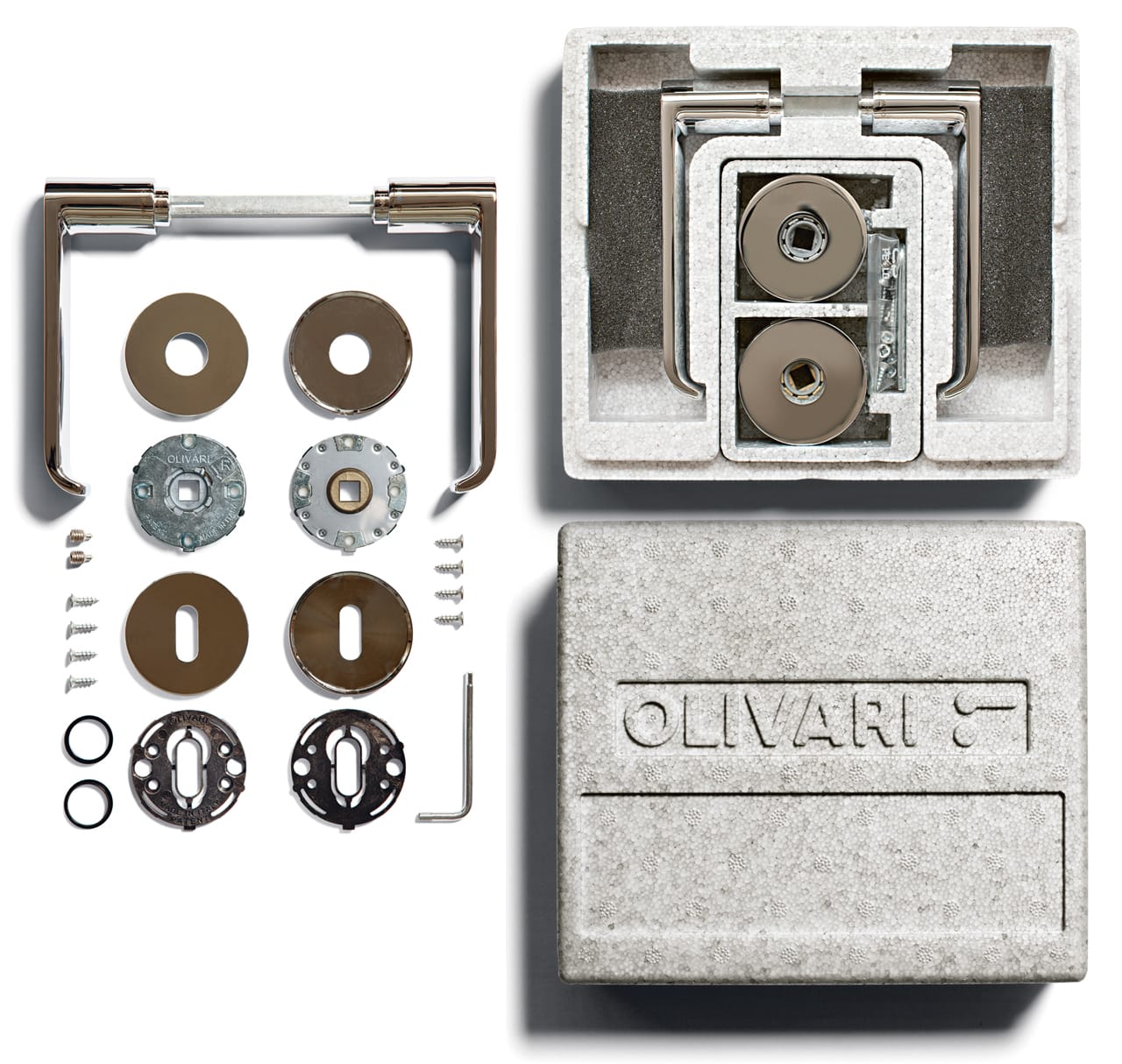 Olivari handle components and packaging