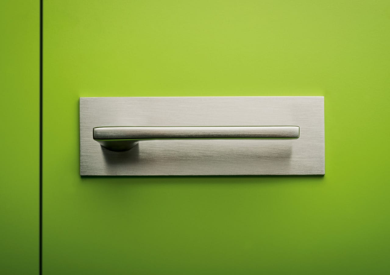 Door handle on a horizontal plate