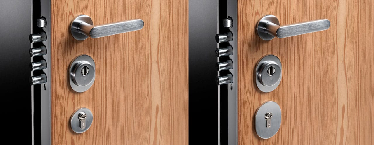 External armored door with a handle