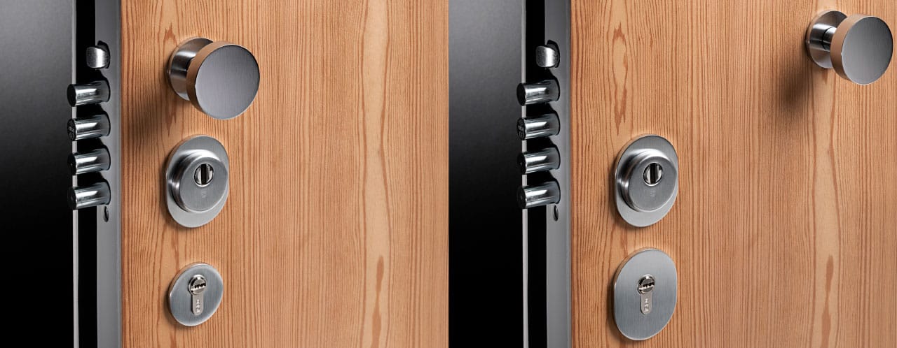 External armored door with a door knob